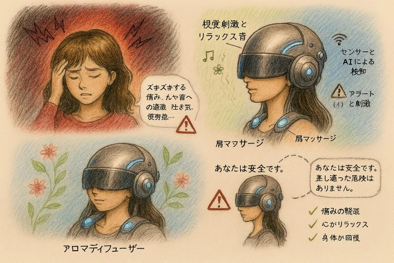 偏頭痛やストレスを和らげるためのヘルメット