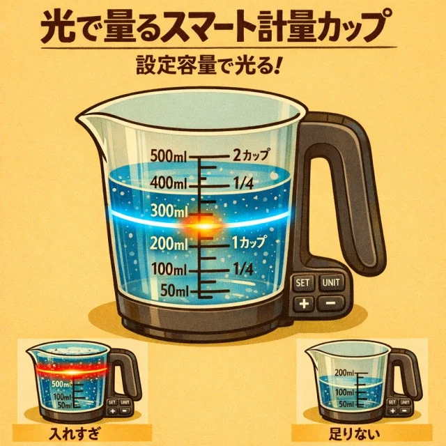 光で量るスマート計量カップ
